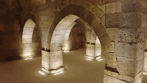 Interior of Historical Monumental Building With Stone Arches and Domes
