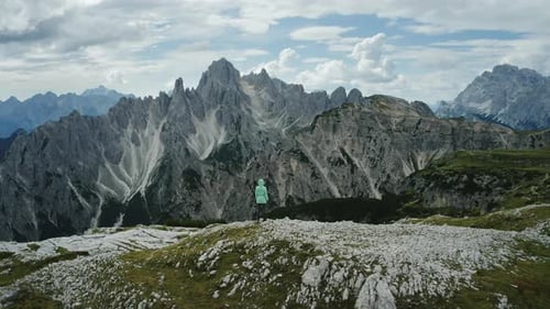 Aerial View of Women Hiking Close to Auronzo Di Cadore of Cadini Di Misurina Mountains Group in