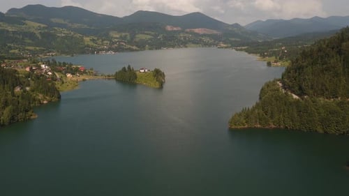 Aerial view of the lake island