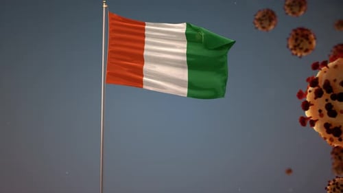 Cote d'Ivoire Flag Waving with Microscopic Virus Particles Animation