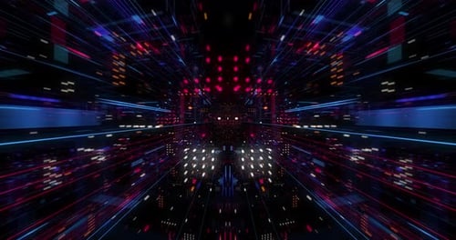Futuristic Digital Tunnel Data Flow with Bright Neon Lights