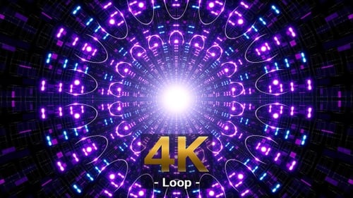 Glowing Circular Dot Lamps in the Multi Neon Lights Tunnel VJ Loop