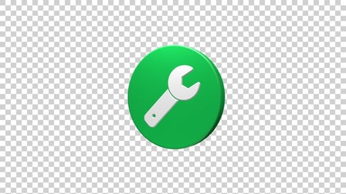 3D Animated Wrench Settings Icon on Green Circle