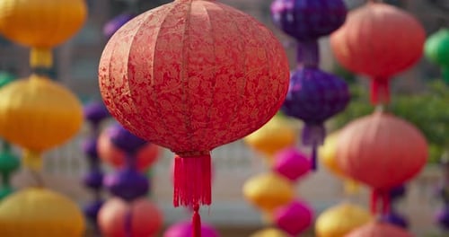 Festive Colorful Lanterns Hanging in the City