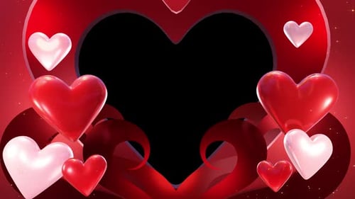 Romantic Heart Frame with Floating Glossy Hearts and Sparkles