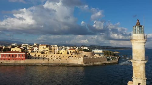 Eine Luftaufnahme der Stadt Chania Griechenland Kreta 2019. Das Konzept des Reisens