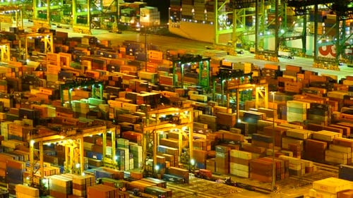 Zeitraffer des Containerfrachtschifffahrtshafens in Singapur