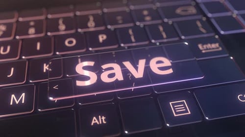 Teclado de computador futurista e tecla de salvamento transparente