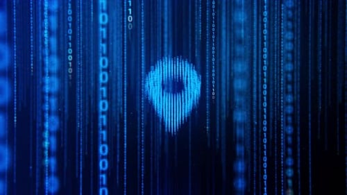 Digital Matrix Location Pin Streaming Binary Code Reveal