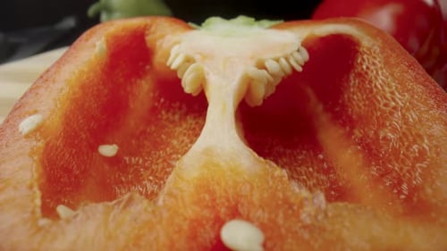 Inside a Fresh, Red Bell Pepper, Macro