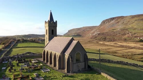 Aerial View of the Church of Ireland in Glencolumbkille Republic of Ireland