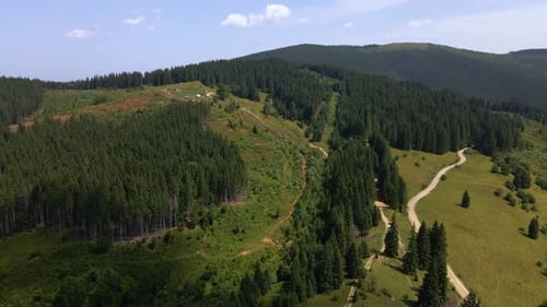 Aerial view of the beautiful mountain and forest in spring, Carpathian mountains, Ukraine