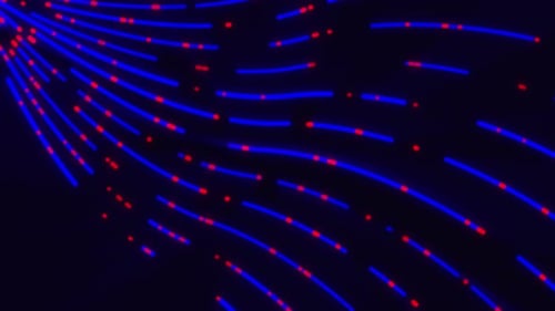 Flowing Neon Blue Lines and Red Dots Abstract Background Animation