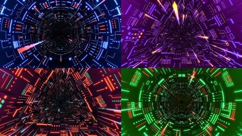 Dynamic Futuristic Tunnel Flythrough with Neon Glowing Lines