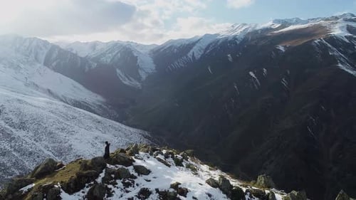 Woman Hiking on the Hill and Mountains Forests