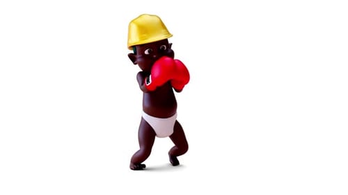 3D Animated Boxing Baby with Hard Hat and Red Gloves