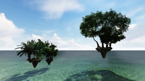 Des îles flottantes exotiques au-dessus de la mer