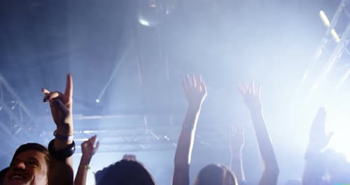 Enthusiastic Crowd Raising Hands at Concert Event