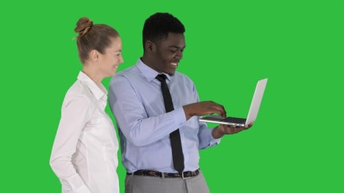 Colleagues Working on a Laptop on Green Screen