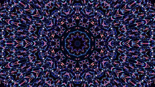 glowing lights that set the movement of the full color of the flower shape on a black background