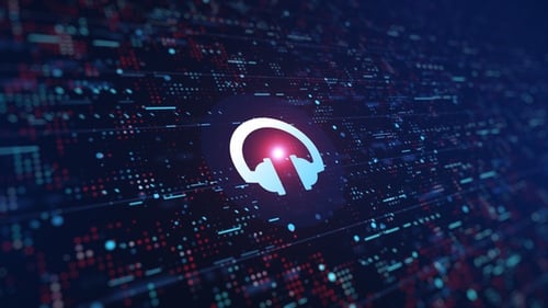 Futuristic Headphones Icon with Digital Technology Background