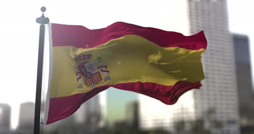 Waving Spanish Flag with Realistic Fabric Movement Animation