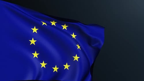 Blue European Union Flag Waving in Wind 3D Animation