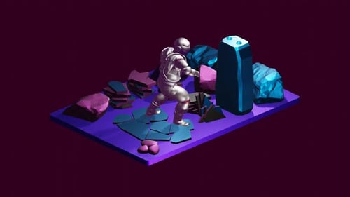 Futuristic Astronaut Exploring Alien Planet in Low Poly Style