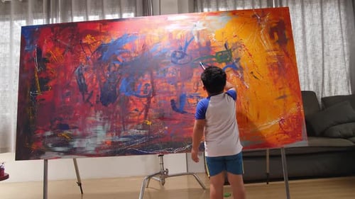 Child Painting a Large Abstract Canvas
