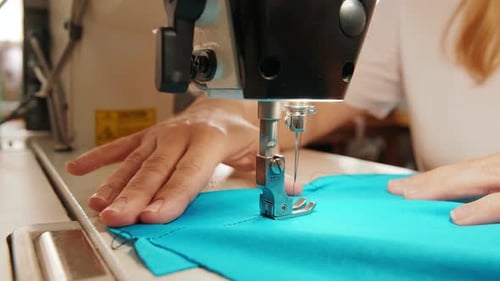 Sewing Machine Stitching Fabric Close-up