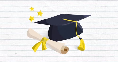 Animated Graduation Cap and Diploma with Celebration Stars