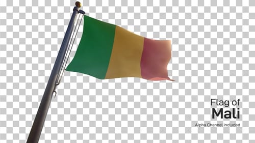Mali National Flag Waving on a Flagpole with Alpha Channel