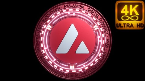 Avalanche Avax Crypto Coin. 3 D Animation Coin Appearing And Disappearing. Blockchain Industry