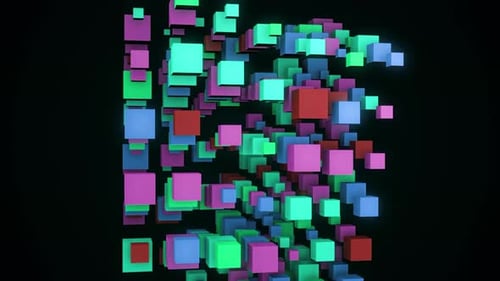 Rotierende vertikale Reihen bunter 3D-Würfel