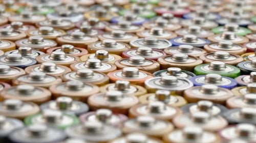 Extreme Close Up of Many Colorful Batteries