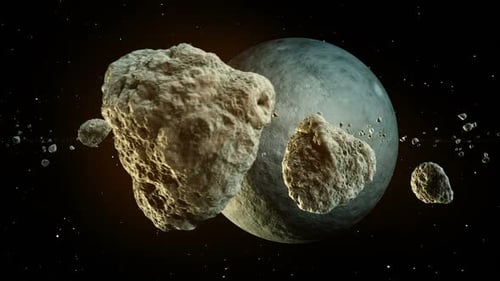 Nahaufnahmeanimation von Meteoren, die den Planeten im unendlichen Weltraum umkreisen.
HD