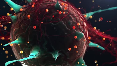 Animated 3D Microscopic Cell with Spikes and Floating Particles