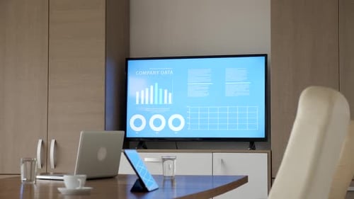 Empty Conference Room Showing Company Data