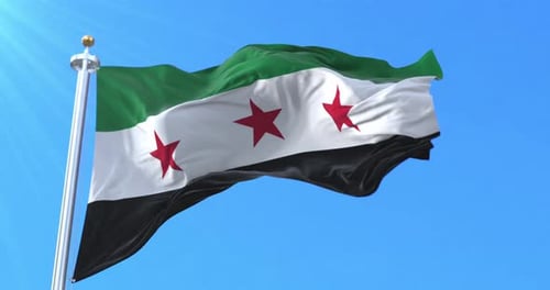 Realistic Syrian Opposition Flag Waving Against Blue Sky