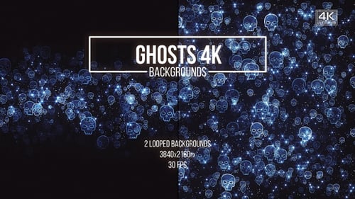 Glowing Blue Skulls Particle Wave Loop Background