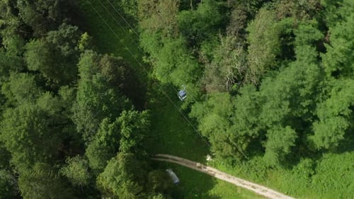 Drone Flight Over Forest Cable Cars