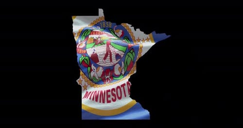 Waving Minnesota State Flag in Map Outline