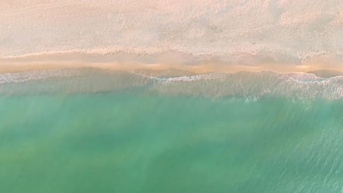 Tropical Beach Aerial View, Top View of Waves Break on Tropical White Sand Beach