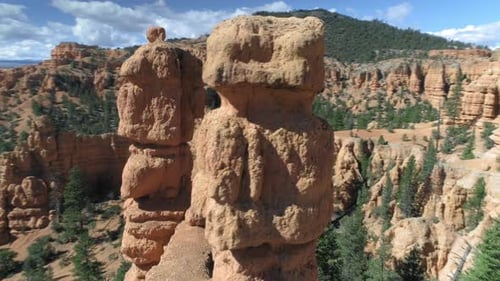 Bryce Canyon, Utah, USA. Aerial Over Beautiful Red Rock Formations Above Road