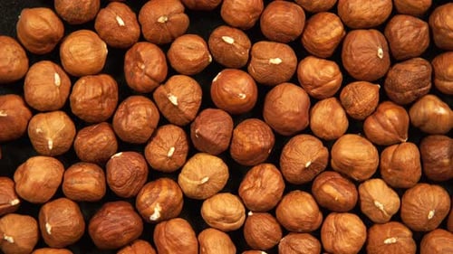 Shelled Hazelnuts Close Up Overhead