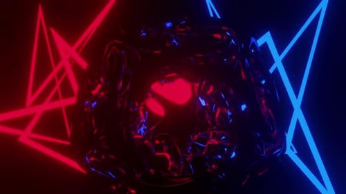 Abstract Futuristic Sphere with Neon Glowing Geometric Lines Background Loop