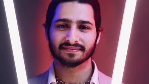 Indian Handsome Man Neon Light Portrait Futuristic