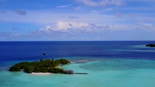 Aerial landscape of lagoon beach by blue water and sand background