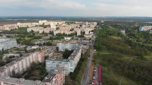 Aerial View of Urban Apartment Buildings With Green Space