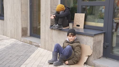 Children Beggars Want People To Help Them Give Shelter or Money Donation